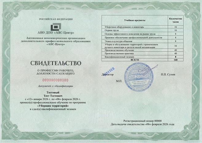 Уборщик территорий. Обучение дистанционно
